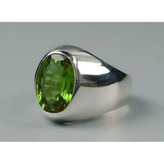 925 Sterling Silver Certified Mens Rare Peridot Men's Gift Ring