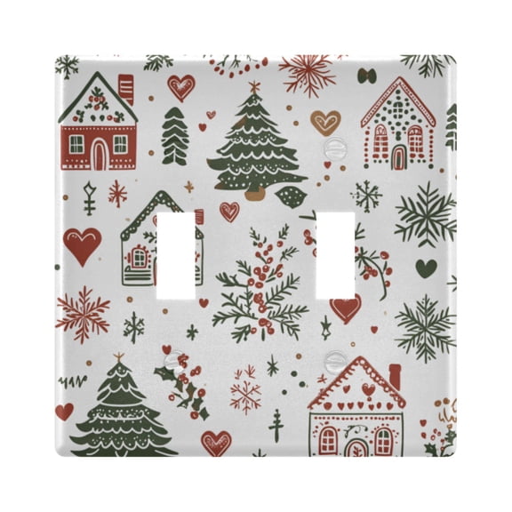 Yayeee Toggle Light Switch Wall Plate 2-Gang 4.56"x4.48" Decorative Outlet Cover, White Nordic Christmas House