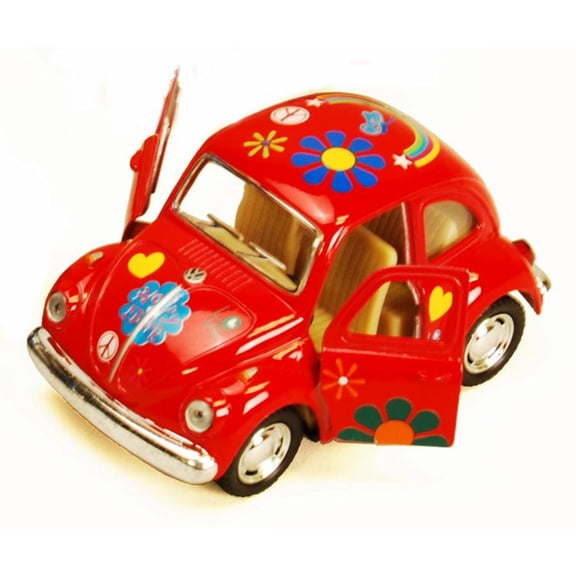 1967 Volkswagen Classic Beetle with Decals, Red - Kinsmart 4026DF - 3.75" Diecast Model Toy Car (Brand New, but NOT IN BOX)