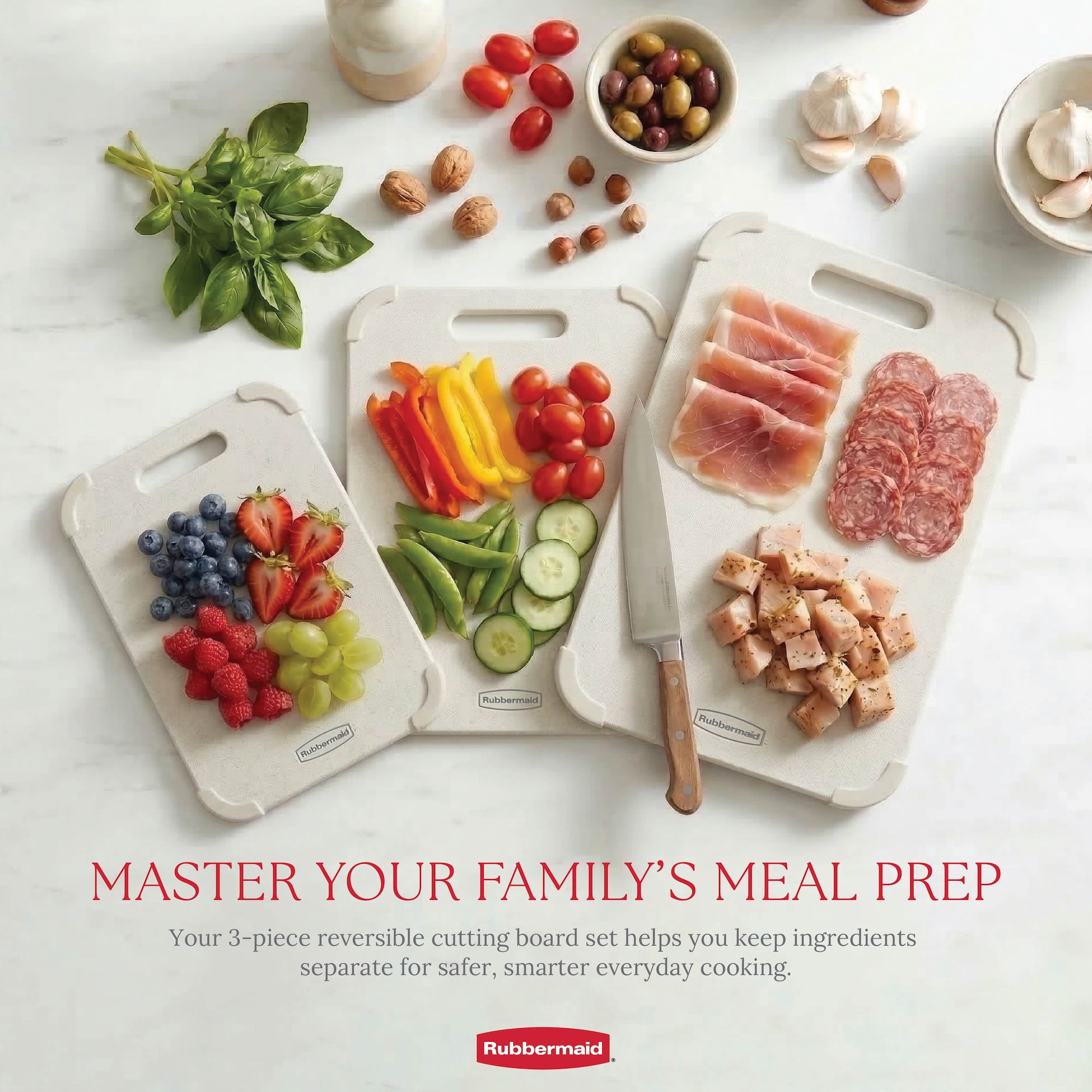 Rubbermaid 3-Piece Wheat Fiber Cutting Board Set with Non-Skid Corners, Coconut Milk