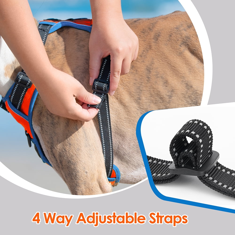 PHOEPET 2019 Upgraded No Pull Dog Harness, Reflective Adjustable Vest, with a Training Handle + 2 Metal Leash Hooks+ 3 Snap Buckles +4 Slide Buckles