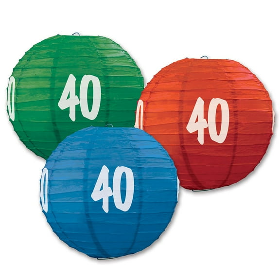 Beistle Pack of 6 Red, Blue, and Green Birthday "40"  Festive Hanging Paper Lanterns 9.5"