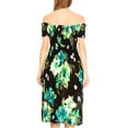 thumbnail image 2 of Sakkas Nur Women's Smock Elastic Cocktail Midi Sleeve Off Shoulder Floral Dress - B-Green - One Size, 2 of 5