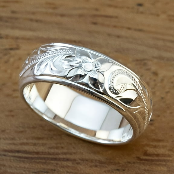 Vintage Floral Carvings Sterling Silver Ring, Suitable for Both Men and Women as Daily or Party Accessories,【silvery】10