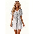 thumbnail image 6 of Women's Floral Print V-Neck Short Sleeve Casual Dress with Pocket, Pullover Summer Dress, Lightweight Comfort Fit, Fashion Ladies Outerwear,Gray,L, 6 of 8