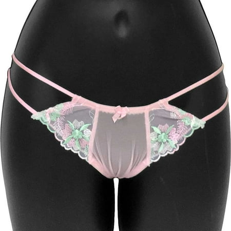 Rene Rofe Lily Of The Valley Slit Waist Thong, Large, Pink