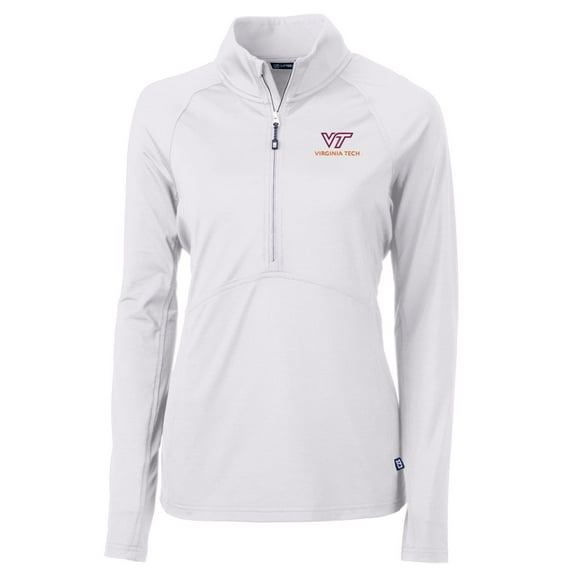 Women's Cutter & Buck White Virginia Tech Hokies Adapt Eco Knit Half-Zip Pullover Jacket