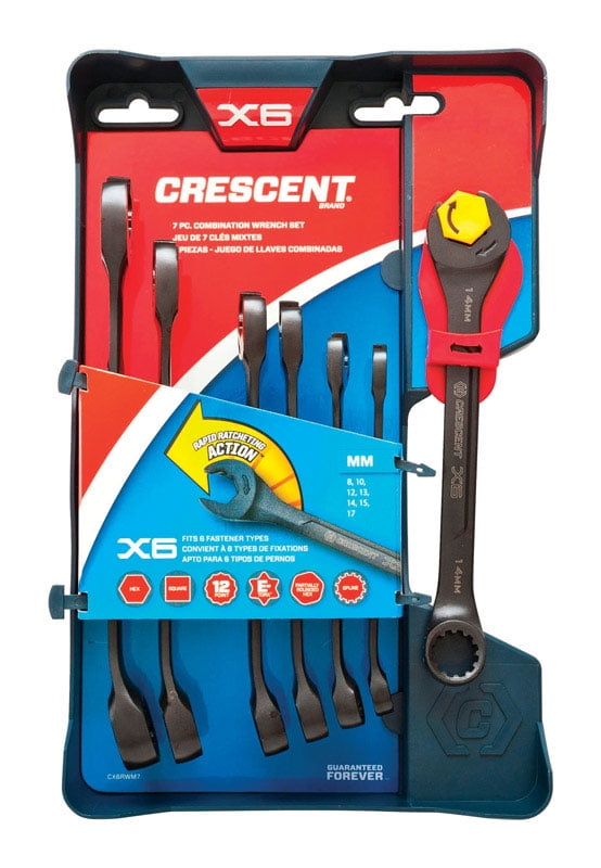 Renewed Crescent Brand CX6RWS7 7 Pc X6 SAE Open End Ratcheting Wrench Set