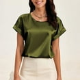 thumbnail image 4 of Women's Summer Dressy Casual Short Sleeve Shirts Crewneck Silk Satin Business Office Work Blouse Tops Fashion Tshirts S-2XL, 4 of 5