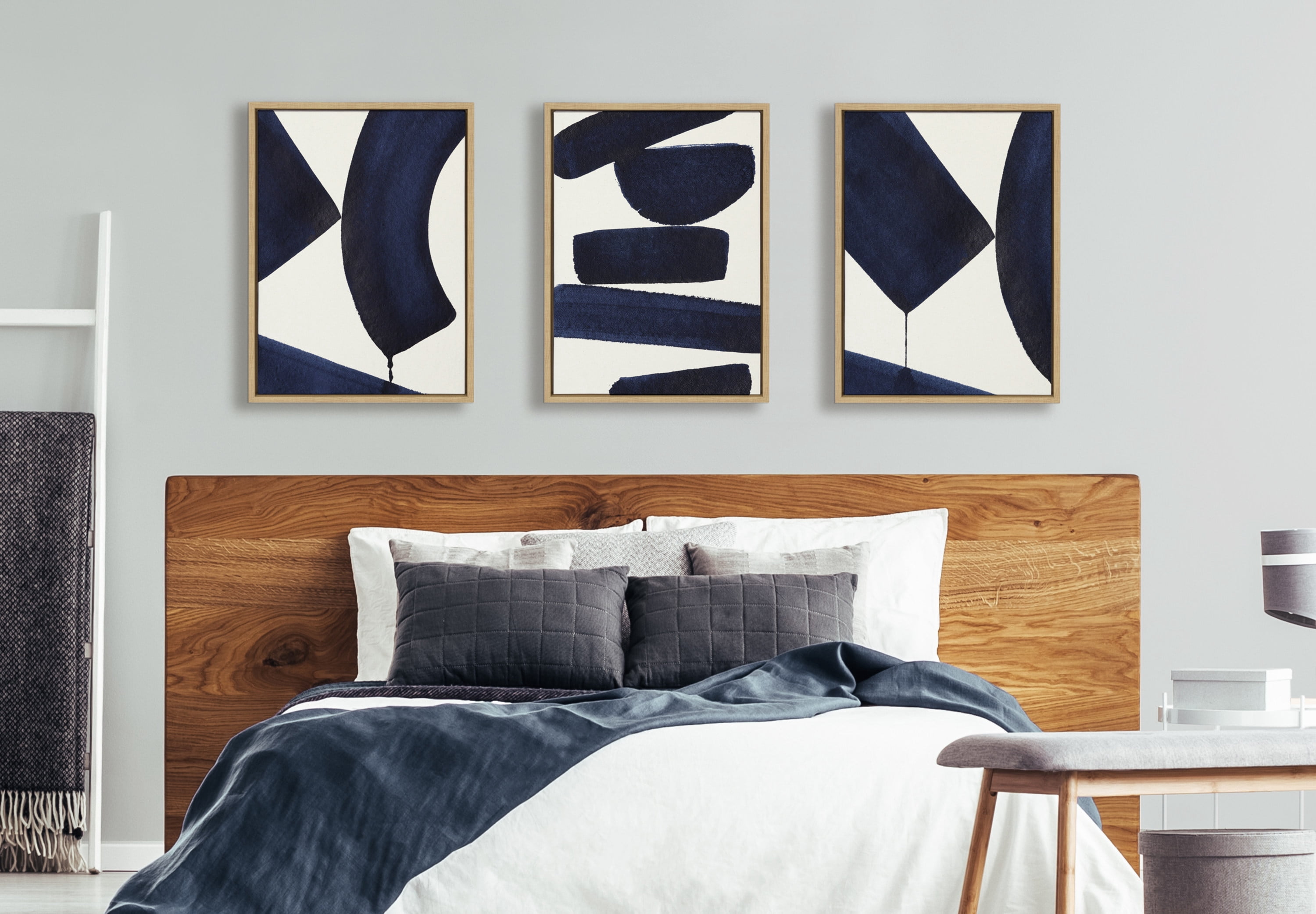 Sylvie Japandi Linen Textured 18 in x 24 in Framed Painting Canvas Art Prints, by Kate and Laurel Set of 3