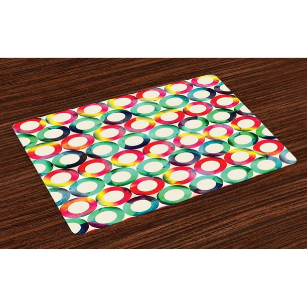Geometric Circle Placemats Set of 4 Vibrant Style Circular Forms Retro
