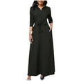 thumbnail image 1 of Birdeem Robe à Manches Longues Col Rabattu Mode Dames Confortable Ceinture Couleur Unie Robe à Manches Longues, 1 of 10