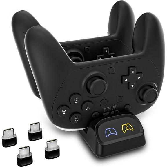 Switch Controller Charger, Fast Charging Dock for Switch 2 Pro Controller 2025, Xbox Series X/S, PS 5, and Type-C Gamepads – Dual Charger Station with LED Indicators, and Type-C Adapter