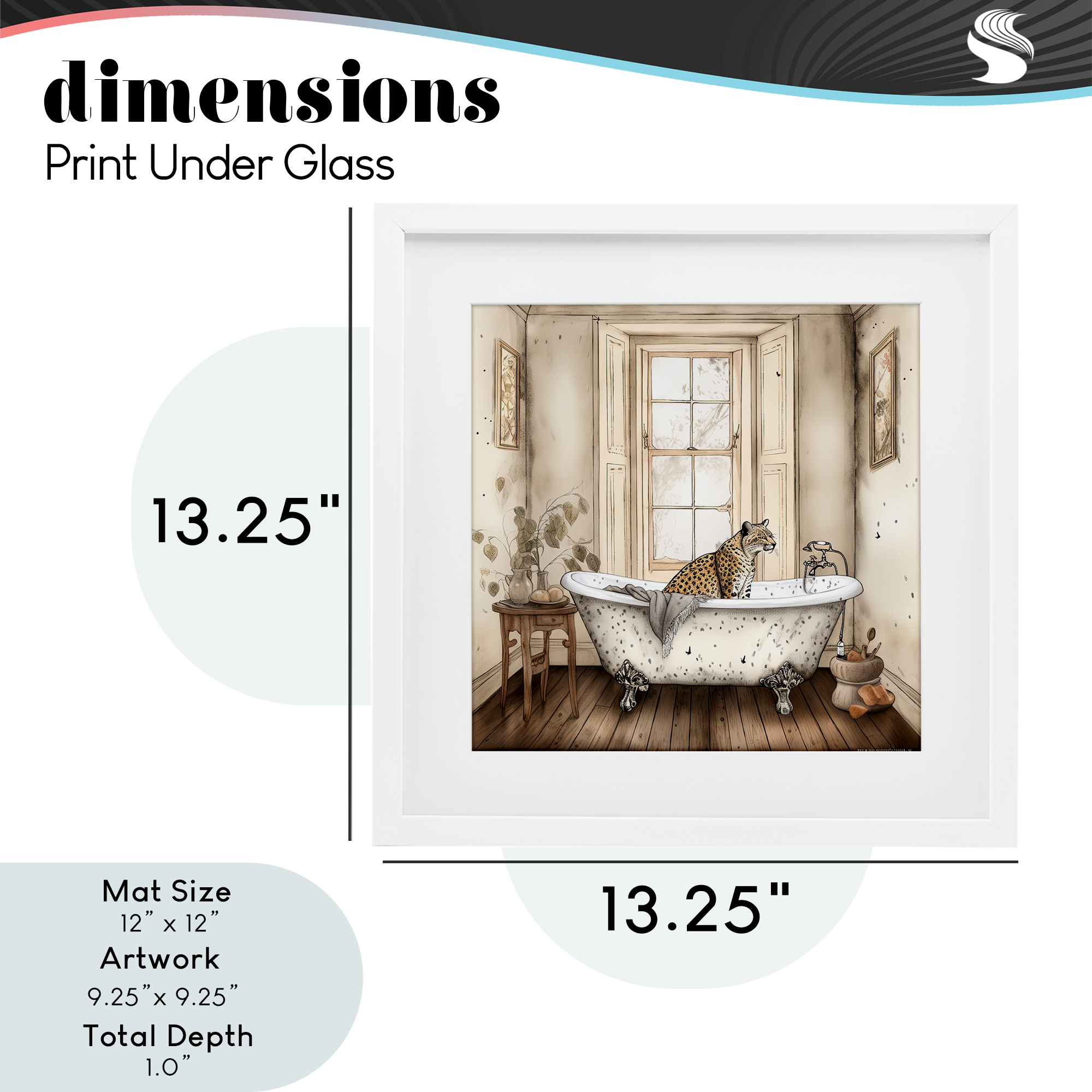 Neutral Leopard Bathtime White Framed Print Under Glass, design by Sasha