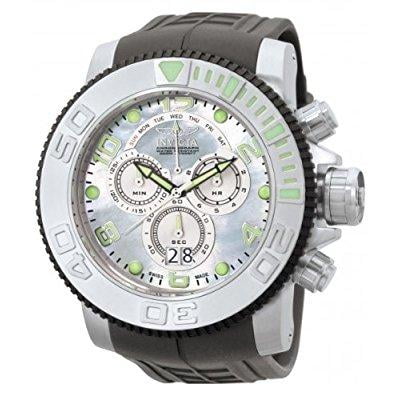 invicta men's 0861 sea hunter pro diver chronograph platinum mother-of-pearl dial grey polyurethane watch