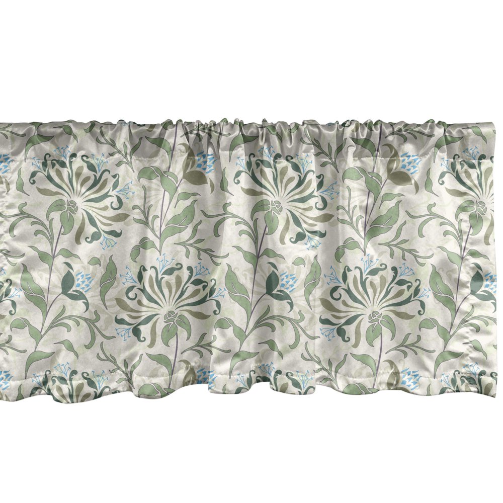 Green Window Valance, Pastel Colored Floral Ornaments Soft Petals