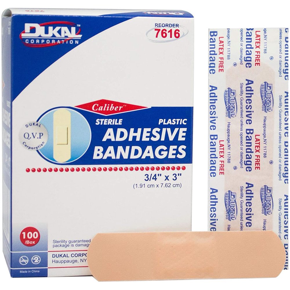 Dukal Adhesive Bandages. Case of 2400 Plastic Bandages 3/4" x 3" for