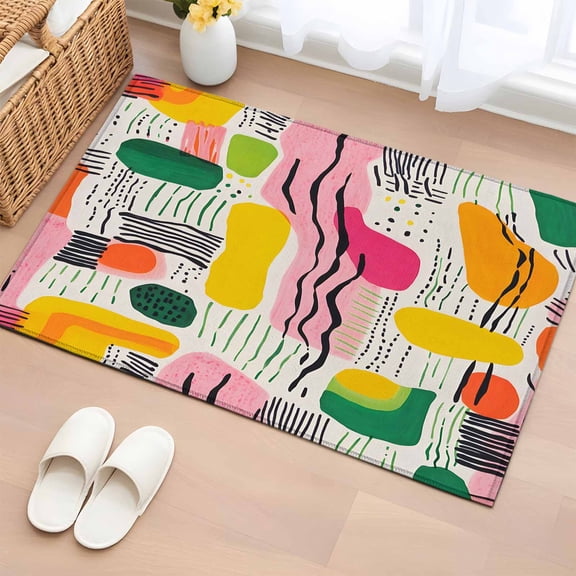 2x3 Ft Entryway Area Rug, Contemporary Color Block Kitchen Rug Runner Washable Floor Mat, Striped Abstract Art Non Slip Indoor Door Mat Throw Carpet for Bathroom Living Room Bedroom