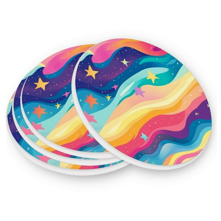 

Round Coasters Modern Style Ceramic Coaster Waterproof and Durable Drink Coaster Coasters set of 4 Customizable Coasters 2pcs Pastel Abstract Stars
