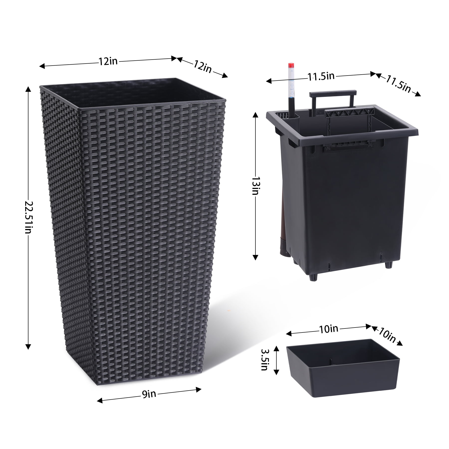 Plant Pots Set of 2,23" Tall Flower Pots,Tapered Tall Planters with Automatic Watering,Built-in Drainage,Water Level Monitor,Decor Flower Pots,Large Planters for Outdoor Indoor Plants