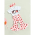 thumbnail image 3 of Bagilaanoe 3pcs Toddler Baby Girl Long Pants Set Letter Print Short Sleeve T-shirt Tops + Flare Trousers + Headband 6M 12M 18M 24M 3T 4T Kids Casual Summer Outfits, 3 of 8