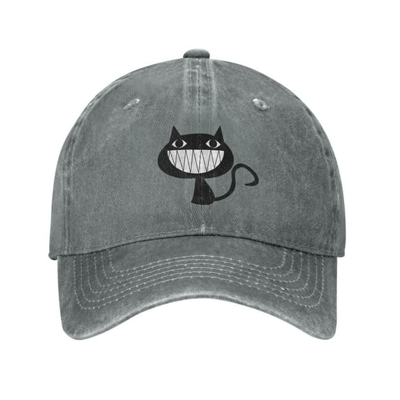 ZICANCN Adjustable Baseball Cap Women, Cartoon Devil Cat Hats for Men Adult Washed Cotton Denim Baseball Caps Fashion, Gray