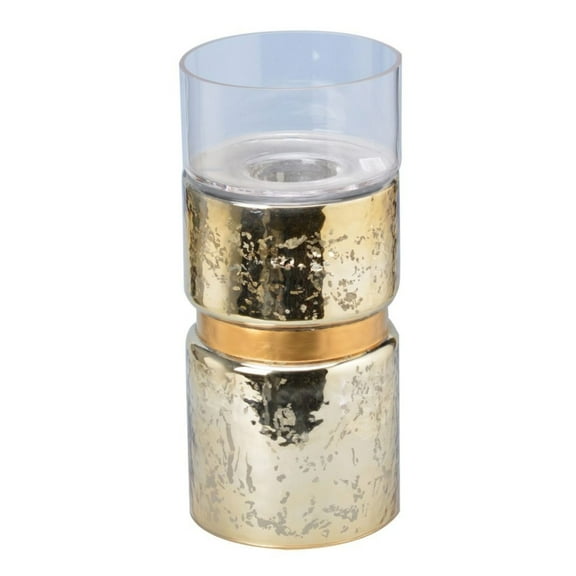CC Home Furnishings Medium Two-Tone Hammered Glass Pillar Candleholder - 15.25"