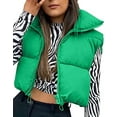 thumbnail image 2 of Women Full Zip Up Jackets Y2K Crop Puffer Vest Warm Lightweight Sleeveless Down Jacket Stand Collar Padded Gilet Alsol Lamesa, 2 of 3
