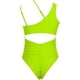thumbnail image 5 of Traje de baño de una pieza Monokini de corte alto con espalda fruncida y un hombro para mujer, verde neón, L Feliz Sencillez, 5 of 5