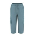 thumbnail image 4 of Mohiass Capri Pants for Women,Women's Pants Lightweight Hiking Cargo Pockets Casual Travel Cropped Cotton Pants with Pockets Sky Blue 2XL, 4 of 6