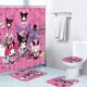 thumbnail image 1 of Kuromi - Juego de 4 cortinas de ducha con dibujos animados, juego de baño con cortina de ducha, tapete para tapa de inodoro, tapete de contorno y tapete de baño, con 12 ganchos para decoración de baño, 1 of 6