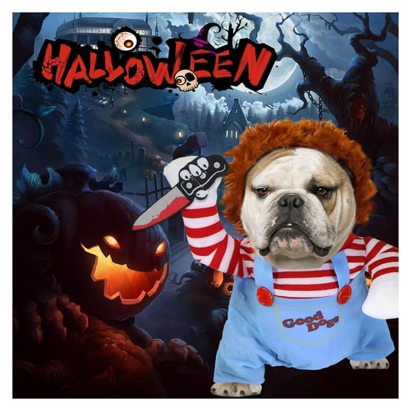 Dog Costumes - Chucky Dog Costume with Knife for Pets Party Cosplay Cute Outfits Clothes Deadly Dog Clothes Funny Dog Costumes for Small Medium Large Dogs