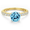 thumbnail image 3 of Gem Stone King 14K Two Tone Gold Swiss Blue Topaz and Lab Grown Diamond Engagement Ring for Women | 1.38 Cttw | Round 6MM | Gemstone November Birthstone | Size 5, 3 of 6