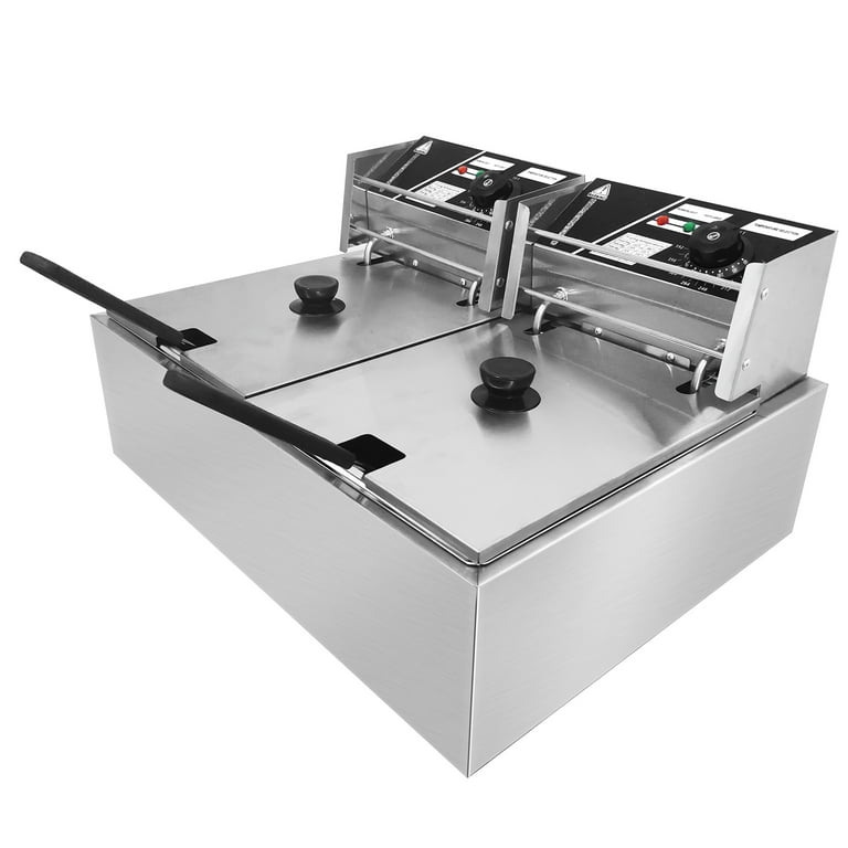 24L 5000W Stainless Steel Electric Deep Fryer Countertop Dual Tank Basket  Commercial Restaurant 