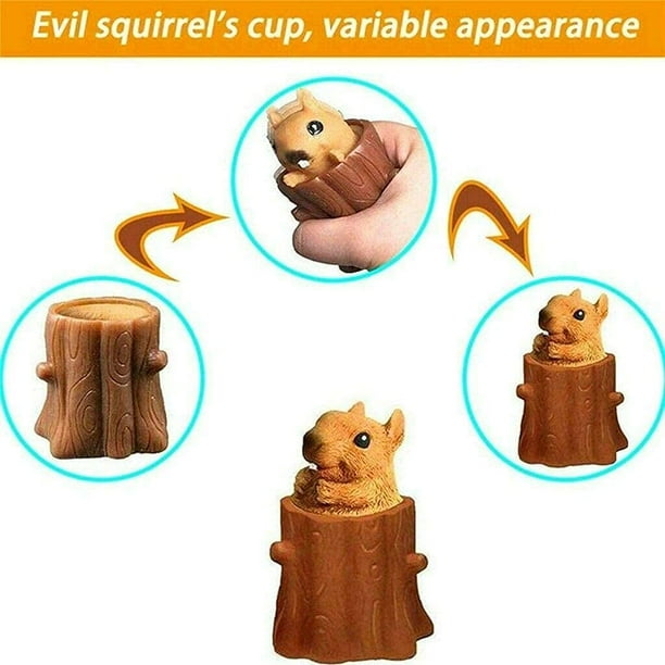 2 PCS Set Squeeze Squirrel Toys Decompression Evil Squirrel Cup