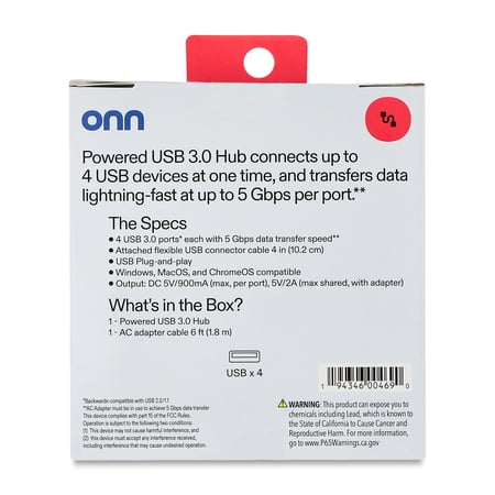 ONN USB 3.0 HUB WITH 4 USB 3.0 PORTS
