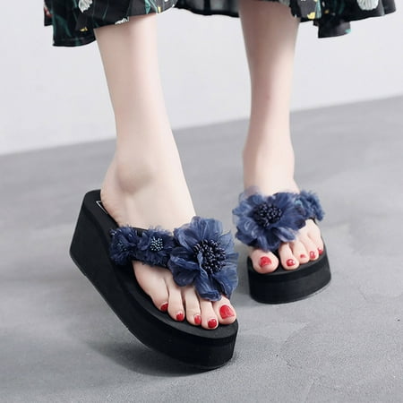 

women shoes 518-12 Ladies flower bohemian casual shoes beach shoes sandals and slippers AMH blue 40