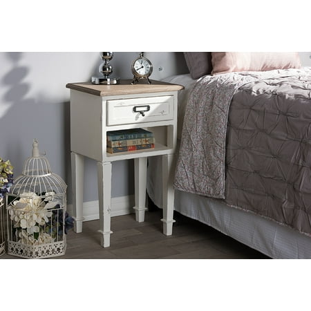 Baxton Studio Dauphine Provincial Style Weathered Oak And White Wash Baxton Studio Dauphine Provincial Style Weathered Oak And White Wash Distressed Finish Wood Nightstand