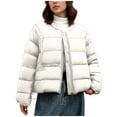 thumbnail image 1 of Veste Matelassée Courte à Ourlet à Cordon pour Femmes, Col Rond, Coupe Ample Légère, Style Décontracté d'Hiver avec Poches, 1 of 9