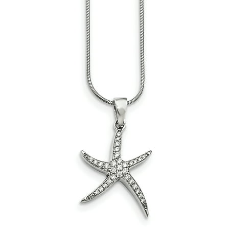925 Sterling Silver Cubic Zirconia Cz Starfish Chain Necklace Pendant Charm Sea Life Gifts For Women For Her
