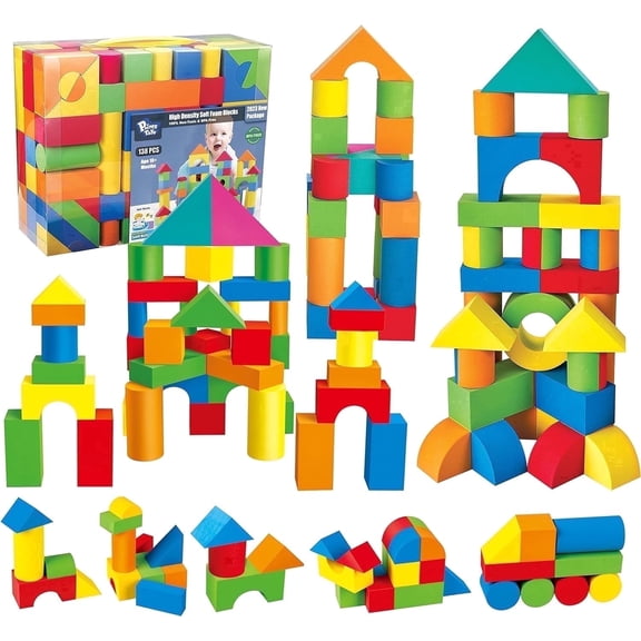 Pairez Toys Foam Blocks for Toddlers, 138 Pieces EVA Soft Stacking Building Blocks Toy Set, Early Learning Construction Toys & Gifts for Kids, Boys & Girls 18 Months 1-3 Years