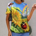 thumbnail image 6 of Ladybug Sunflower Rainbow Womens Tops Women's Fashion Casual Short Sleeve Flower Print Round Neck Pullover Top Blouse, 6 of 6