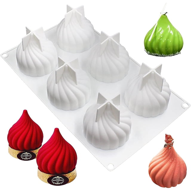Bandeja grande de molde de silicona con cúpula espiral de 6 cavidades por cavidad 2,6x2,6x2,8 pulgadas