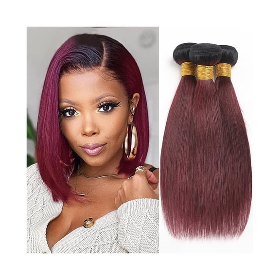 Ombre Burgundy Bundles Short Straight Human Hair Bundles 1/2/3 Pcs 1B/99J Brazilian Unprocessed Remy Hair Weave Extensions for Women