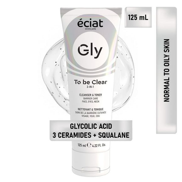 Eciat Gel Cleanser & Toner with Glycolic Acid, 3 Ceramides and Squalane | Gentle & Skin Barrier Protecting | All Skin Types | Face, Eyes & Neck 4.22 fl oz 125 ml, Gel Cleanser & Toner 125ml