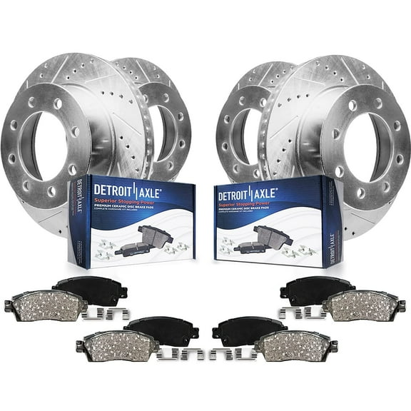 Detroit Axle - Brake Kit for 4WD 1999-2004 Ford Excursion F-250 F-350 Super Duty Drilled Slotted Brake Rotors Ceramic Brakes Pads Front and Rear Replacement:13.03" Front and 12.83" Rear Rotors