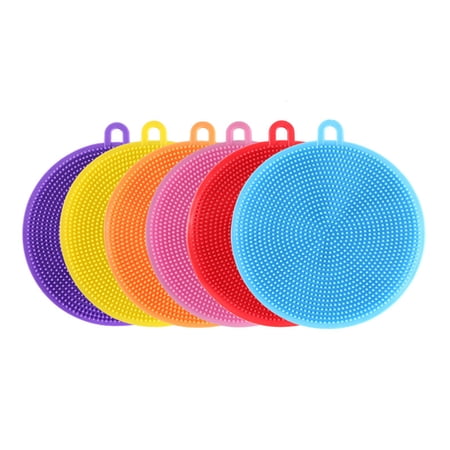 Silicone Scrubber Silicone Sponges Multipurpose Kitchen Scrub Brush for Dish Pot and Veggies Fruit Non-Stick Pan Random Colors（6 Pieces）