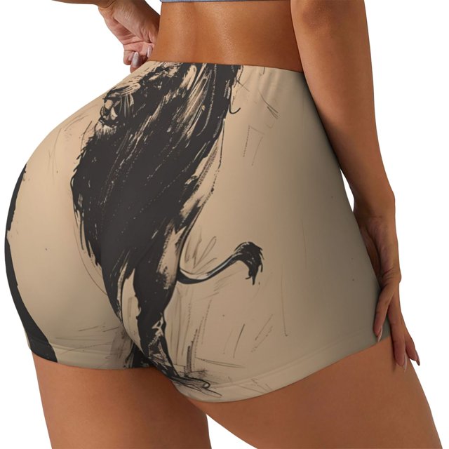 Fotbe Child And Lion Sketch Shorts Sin Costuras – Shorts Deportivos de Cintura Alta para Mujer, Elásticos para Gimnasio, Yoga, Running o Ciclismo-Medium