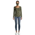 thumbnail image 2 of No Boundaries Juniors' Long Sleeve Floral Top with Face Mask, 2 of 6