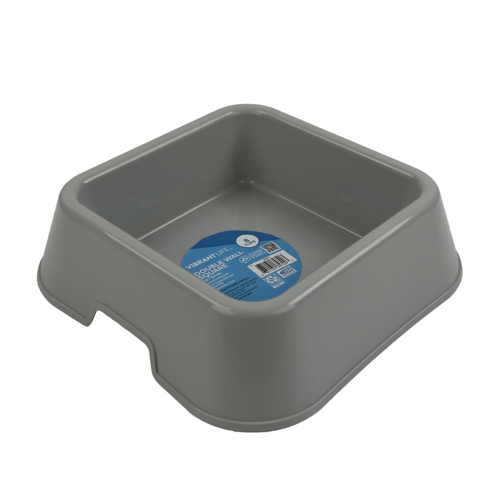 Vibrant Life Square Plastic 6Cup Dog Bowl, Gray